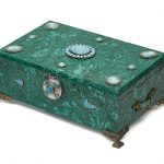 A gilt bronze and hardstone mounted malachite veneered table box