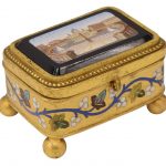 Italian micro mosaic gilt metal miniature jewelry box, by Cesare Roccheggiani