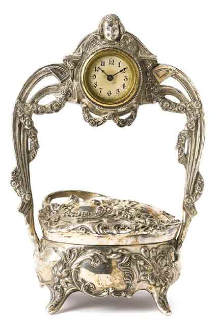 Art Nouveau Silver Plated Clock Jewelry Box