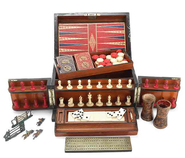 A LATE VICTORIAN PLATED BRASS MOUNTED COROMANDEL GAMES COMPENDIUM